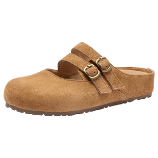 热风复古勃肯鞋半拖鞋女款2026年春季新款百搭一脚蹬女鞋休闲鞋子