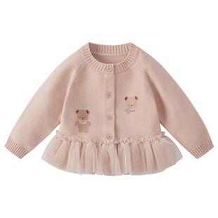 [抗菌远红外]女童毛衣2026新款宝宝红色女小童洋气开衫儿童针织衫