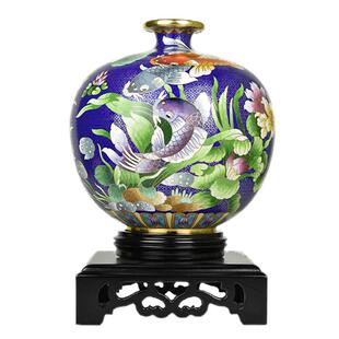 北京景泰蓝花瓶李荣魁年年有余10寸蟠龙瓶铜胎掐丝珐琅苹果罐摆件
