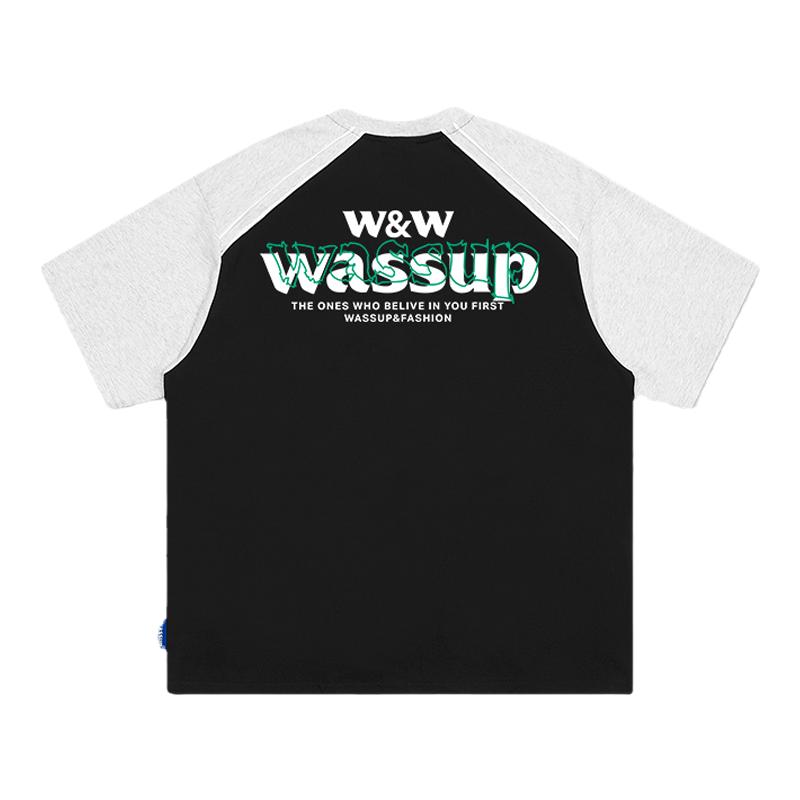 工艺发泡字母短袖WASSUPHEODS