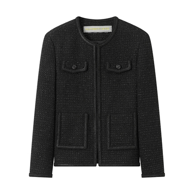 NUMBER HERE色织格纹小香风毛边无领短夹克外套男23400112299