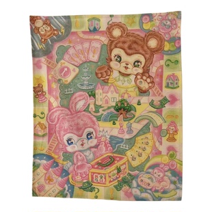 絮小饼only two原创可爱复古大富翁兔子小熊桌布房间装饰布挂布