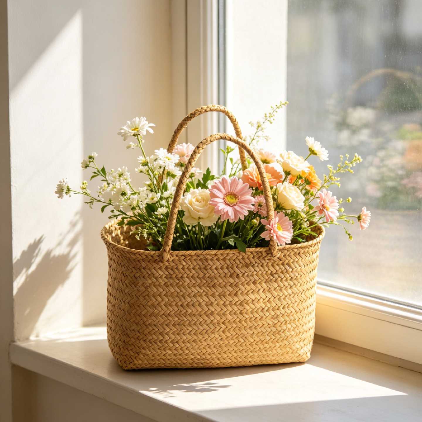 海草编收纳筐竹编花篮提篮收纳篮菜篮装饰野餐提包整理篮花店竹篮