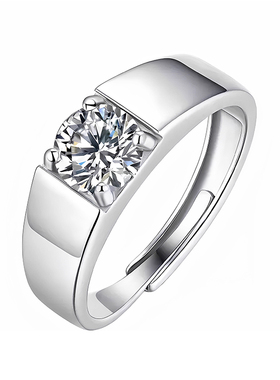 正品莫桑石情侣对戒S925纯银开口戒指女时尚钻戒送女朋友生日礼物