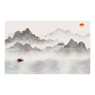 3d立体墙纸新中式山水风景画电视背景墙壁纸客厅壁布大气装饰壁画