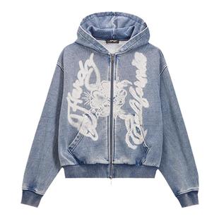 Ed Hardy埃德哈迪冬季新款拔印炒雪花烫钻连帽女士拉链衫卫衣