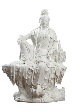 戴玉堂陶瓷摆件《坐岩自在净瓶观音》德化白瓷观世音菩萨佛像供奉