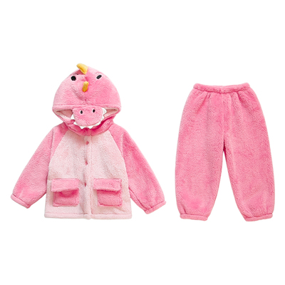 儿童珊瑚绒睡衣套装女孩加厚保暖恐龙家居服宝宝卡通睡衣冬季女童