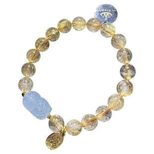 瓦萨比天然高端水晶女金发晶钛晶手链海蓝宝貔貅黄发晶手串赐金石