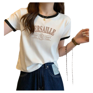 美式港风超火cec短袖T恤女夏天韩版修身洋气时尚短款上衣体恤潮