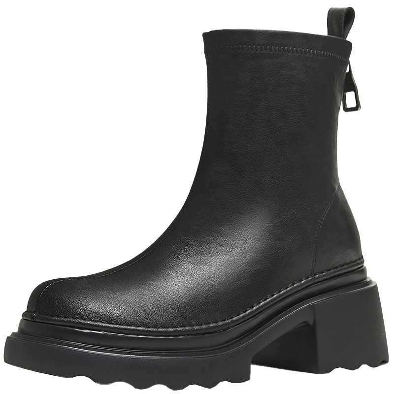 天美意厚底增高切尔西弹力靴女鞋子加绒时装靴皮短靴冬季新款