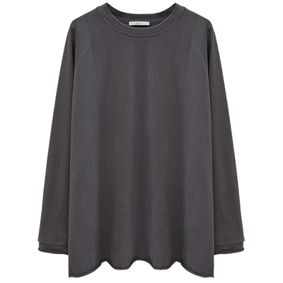 卷边大版遮屁股长袖t恤女早春新款内搭圆领纯色搭配鲨鱼裤上衣潮