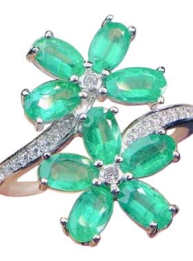 天然祖母绿戒指3乘5花朵款