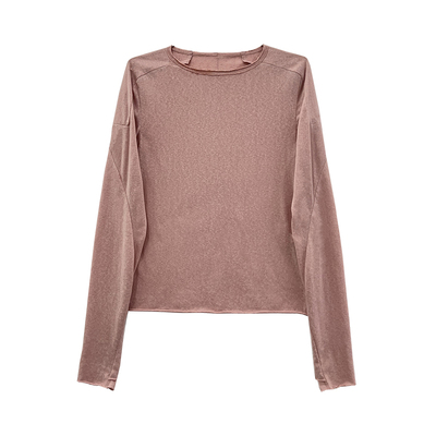 长袖修身打底衫粉色拼接设计