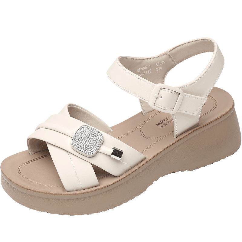 信诺真皮舒适一字带妈妈凉鞋