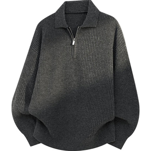 WASSUP KOI仿鹿绒日系翻领半拉链毛衣男士保暖针织衫线衣情侣外套