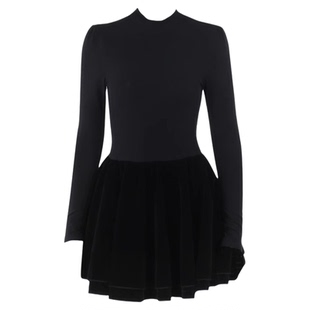 赫本风黑色连衣裙女千金内搭裙子短款冬装生日加绒加厚蓬蓬裙冬季