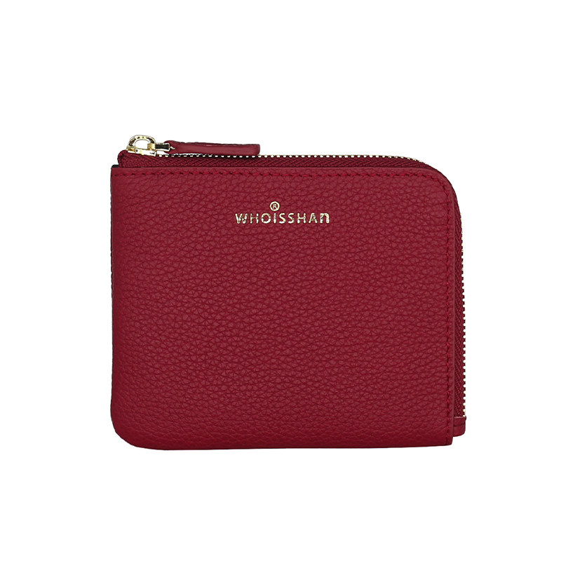 WHOISSHAN 头层牛皮拉链零钱包togo荔枝纹真皮薄款卡包女式小钱夹