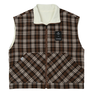 韦恩泽维尔大码双面穿颗粒绒马甲男加肥加大秋季宽松格纹外套7989