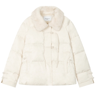 曼德诗短款羽绒服2025冬季新款时尚国风流苏提花设计百搭保暖外套