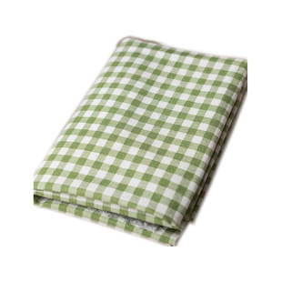 绿色棉麻布亚麻格子田园床单布料桌布窗帘布幼儿园环创抱枕沙发布