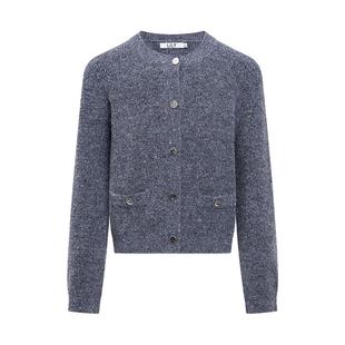 LILY2025冬新款含羊毛法式小香风亮片圆领套头针织开衫外套短款女