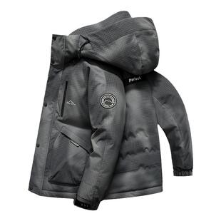 王一博同款鸭鸭羽绒服男加厚冬季短款2024新款连帽工装品牌外套潮