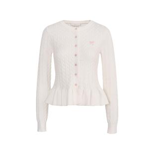 Kroche  浪漫芭蕾 木耳花边 蝴蝶结刺绣绞花针织开衫早春上衣