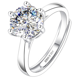 999足银银戒指女999纯银2克拉莫桑石莫桑钻钻戒结婚婚戒婚礼女戒