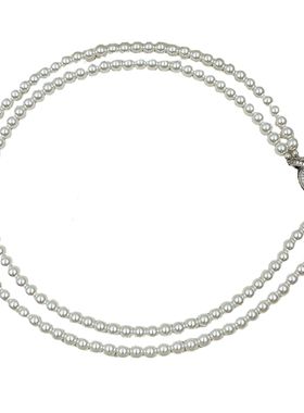 双层白色珍珠圆珠锁骨链优雅