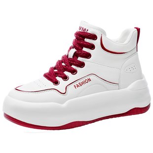 真皮高帮小白女鞋2026年春秋新款内增高7cm厚底运动潮鞋加绒板鞋