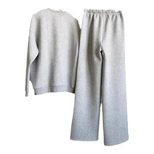 3HLADY 笈简松弛感运动风穿搭 刺绣LOGO圆领落肩袖卫衣/阔腿裤