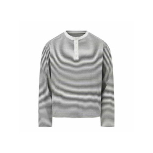 美式亨利领条纹长袖t恤男女春季慵懒简约休闲cleanfit打底衫上衣