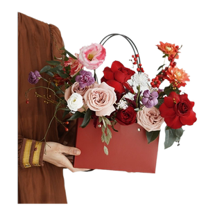 鲜花包装手提袋子牛皮纸插花盒花束小提篮手工diy花艺店资材料包