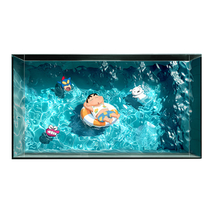 高清夏日泳池鱼缸背景贴纸3d立体动漫水族箱造景壁纸装饰画可定制