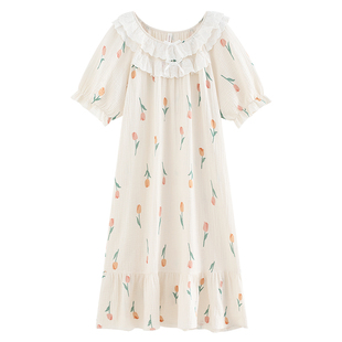 悦内睡裙女士睡衣女款夏季夏款夏天纯棉纱布短袖薄款公主风日系