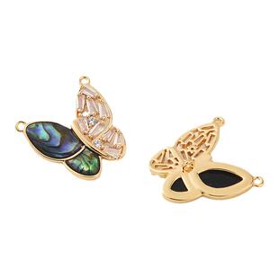 18K包金微镶天然鲍鱼贝蝴蝶吊坠手工diy项坠吊饰毛衣链月亮小挂件