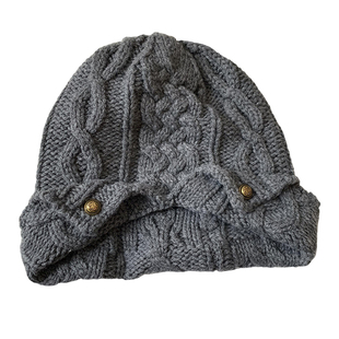 灰色复古翻边麻花针织帽子女秋冬季保暖包头帽显脸小护耳毛线冷帽