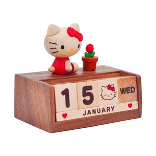 jeancard桌面日历摆件kitty猫木质万年历小孩女生日搬家可爱礼物