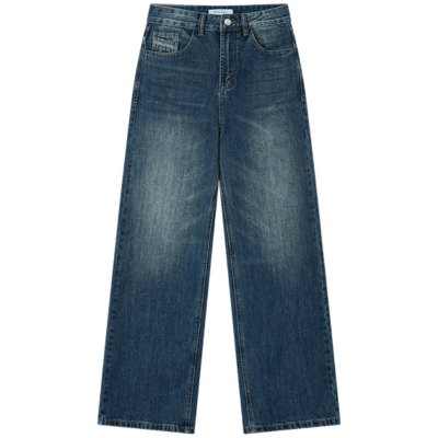 HaloLuu复古蓝色猫须阔腿牛仔裤