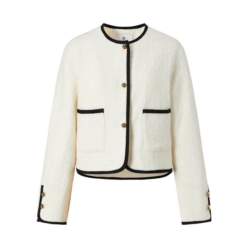 商场同款 摩萨克冬绵羊毛白鸭绒90撞色羽绒薄棉服外套女