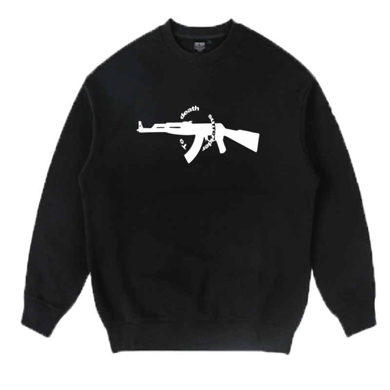 原创oversize AK47至死不屈hiphop宽松大码oldschool加绒套头卫衣