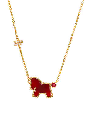 Lnieer红色本命年马年小马项链女