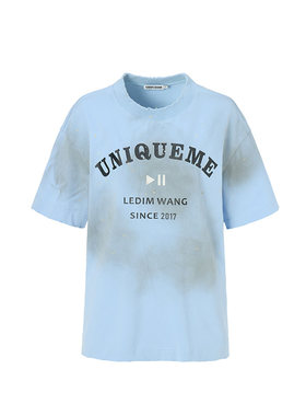 LEDIMWANG美式做旧字母印花T恤