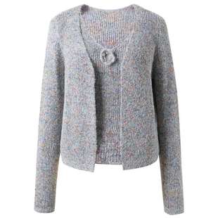 三彩2025春季新款花纱针织衫两件套修身短款开衫外套V领背心M