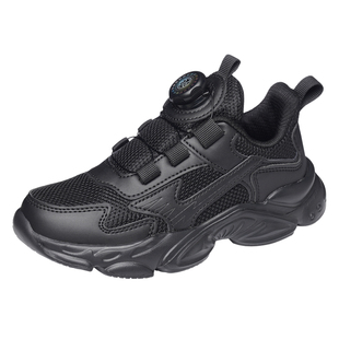 中学生皮鞋男版青少年校鞋大童黑色魔术贴真皮英伦春秋款香港校鞋