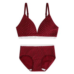 馨帮帮Bra 撞色波点法式三角杯内衣女本命年新婚红色美背文胸套装