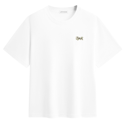 太平鸟男装花卉刺绣短袖T恤2026夏新款通勤体恤衫圆领重磅白t青年