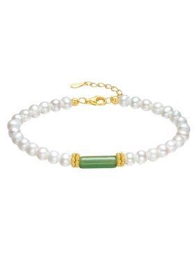 周六福手链女S925银淡水珍珠几何手饰送女友圣诞礼物