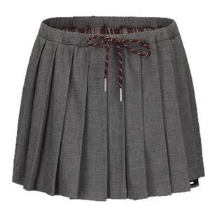 LACERTA 2025秋季新款抽绳精纺羊毛百褶短裙女士纯色时尚百搭短裙